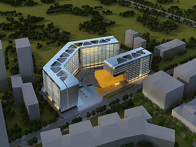 3d现代办公楼鸟瞰模型