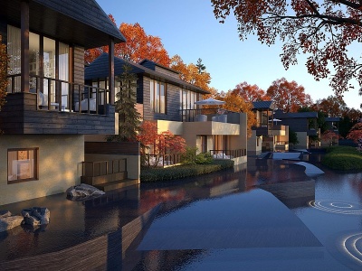 3d现代水景别墅模型