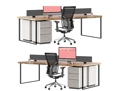 3d现代办公室多人办公桌模型