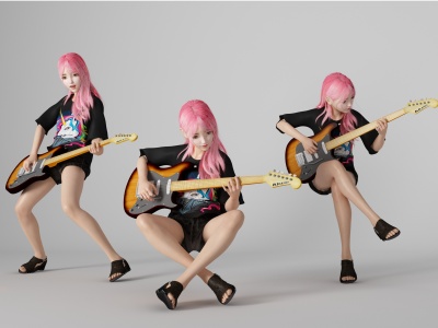 现代乐队美女人物模型3d模型