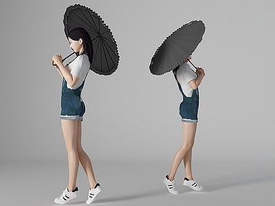 3d打伞美女人物模型