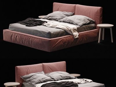 3d现代布艺双人床模型