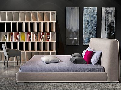 现代卧室双人床书桌书柜模型3d模型
