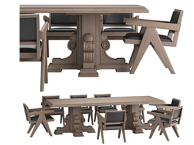 3d美式餐桌椅模型