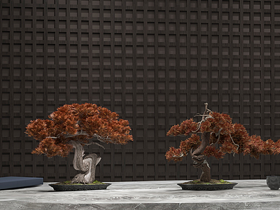 3d新中式植物摆件模型