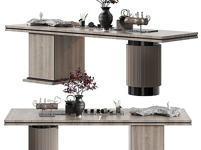 3d现代茶室茶桌茶具模型