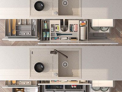 3d现代厨房橱柜水龙头模型