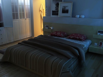 3d现代夜景卧室模型