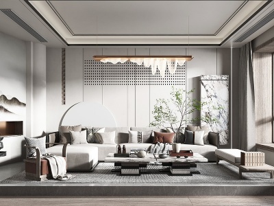 3d新中式风格客厅模型