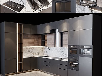 现代开放式厨房橱柜模型3d模型