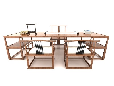 中式书桌茶桌模型3d模型
