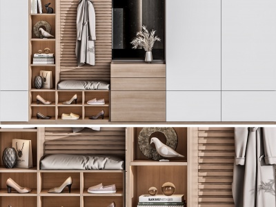 3d现代衣柜鞋柜一体柜模型