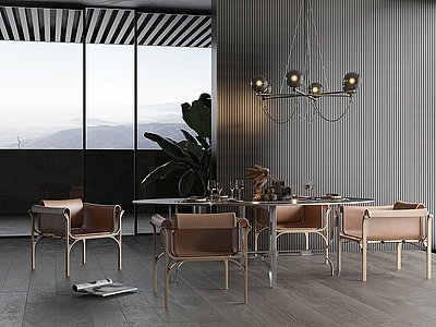 3d现代椭圆形大理石餐桌椅模型