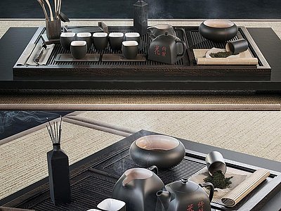 3d日式茶台茶具模型