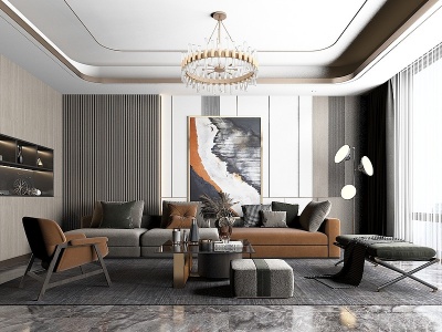3d现代流行现代布艺组合沙发模型