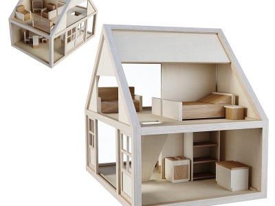3d现代实木儿童木屋模型