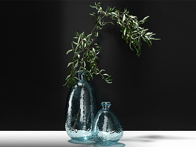 3d现代玻璃花瓶花卉模型