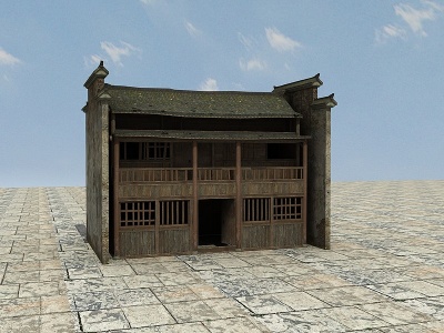 3d中国文化木房子模型
