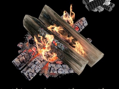 3d现代燃烧的木柴模型