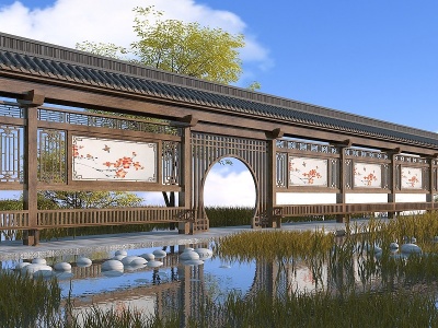 3d中式文化长廊模型