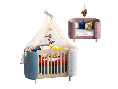 3d现代婴儿床儿童沙发模型