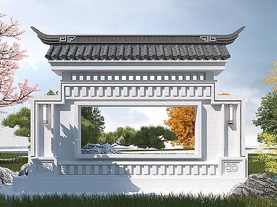 3d中式景壁墙模型