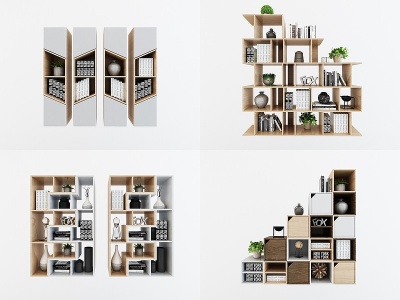 3d现代北欧书柜装饰边柜模型
