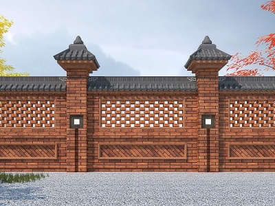 3d中式砖墙模型