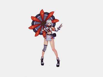现代游戏角色红伞美女模型3d模型