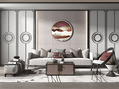 3d新中式风格客厅模型