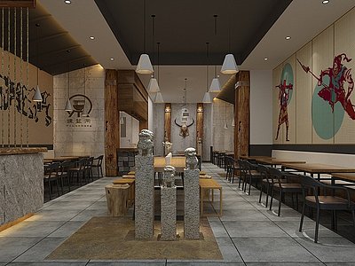 3d中式面馆中式餐饮空间模型