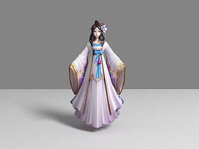 现代游戏角色白裙美女模型3d模型
