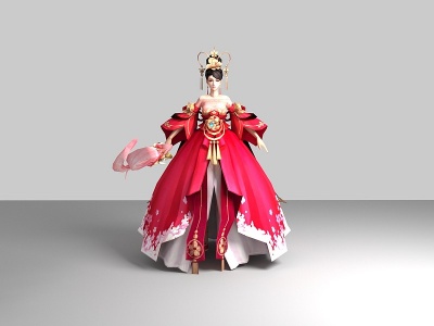 现代游戏角色红裙美女模型3d模型