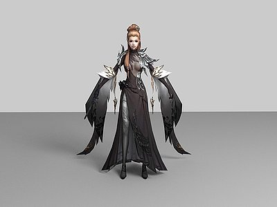 现代游戏角色黑裙美女模型3d模型