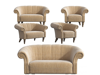 美式麻布单人沙发模型3d模型