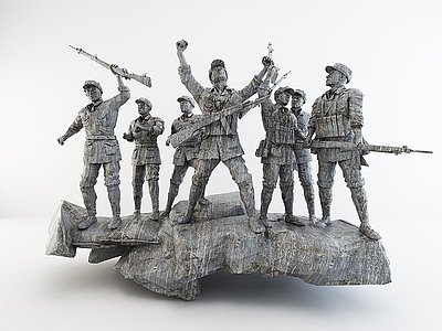 3d红军革命石雕塑装饰摆件模型