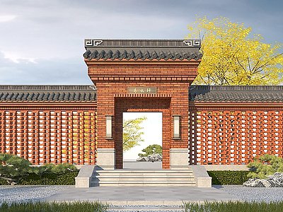 3d中式砖墙模型