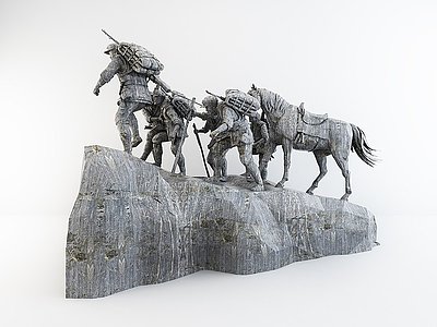 红军革命石雕塑装饰摆件模型3d模型