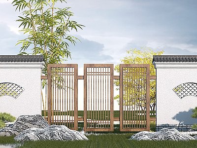 3d中式景观墙模型