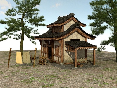 3d中国乡村建筑土撑房模型
