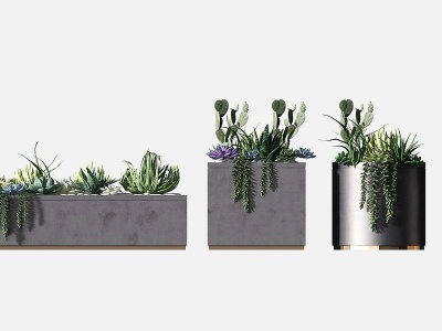 3d现代绿植花坛模型