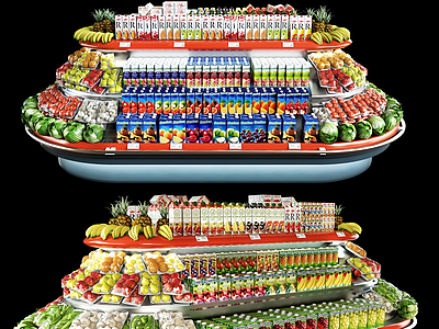 现代超市生疏冰柜展示台模型