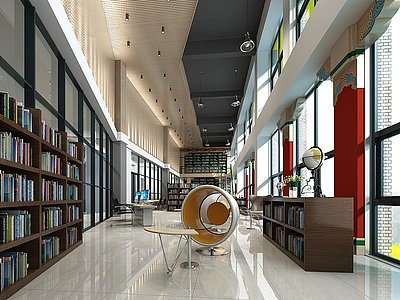现代大型图书馆阅览室模型3d模型
