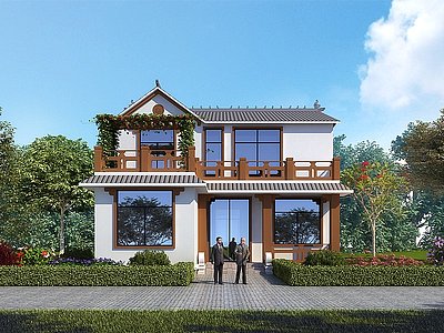 新中式别墅外观模型3d模型