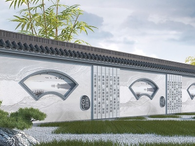 中式围墙模型