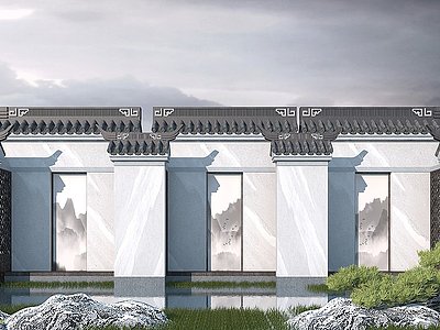 3d新中式景墙模型