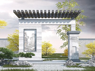 新中式景墙模型3d模型