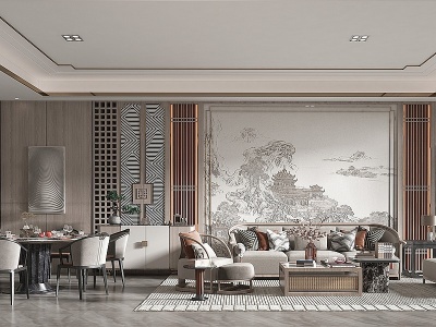 新中式风格客餐厅模型3d模型
