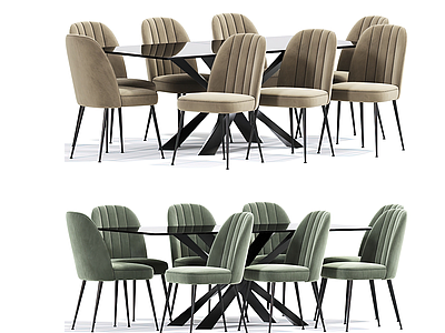 3d现代条形餐桌椅模型