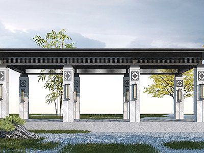 新中式长廊模型3d模型